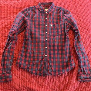 Abercrombie Button-Up Shirt Red Blue Buffalo Check Kids Size XS